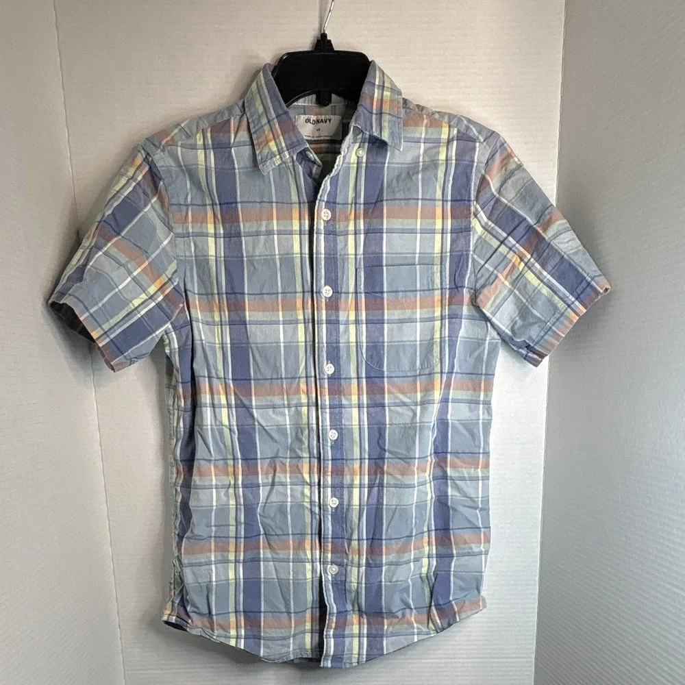Old Navy Boys Blue Plaid Shortsleeved Button Up Shirt Size Xs
